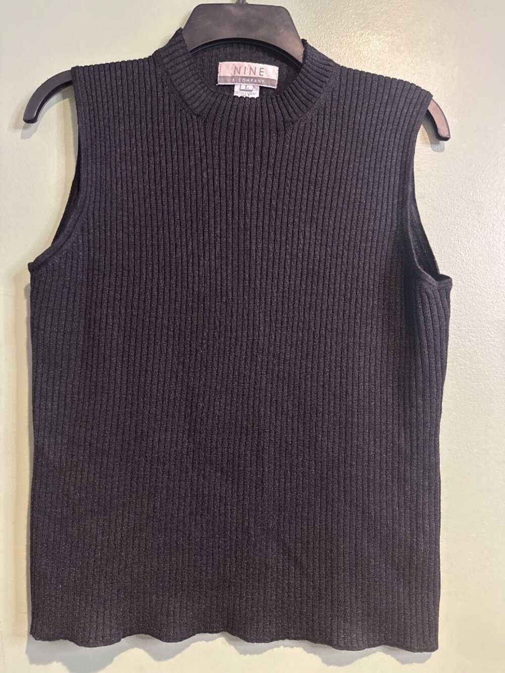 Nine & Company Silk Blend Rib Knit Sleeveless Mock Neck Sweater Black L